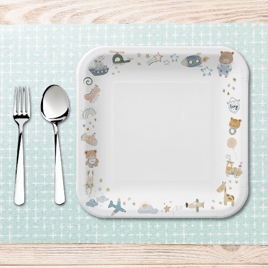 Whimsical Oh Boy Waterverf Doodle Baby shower Papieren Bordje