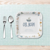 Whimsical Oh Boy Waterverf Doodle Baby shower Papieren Bordje