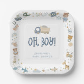Whimsical Oh Boy Waterverf Doodle Baby shower Papieren Bordje (Voorkant)