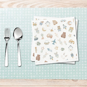 Whimsical Oh Boy Waterverf Doodle Baby shower Servet