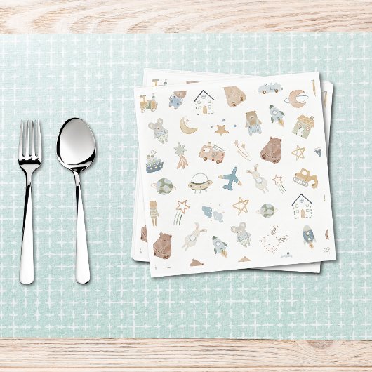 Whimsical Oh Boy Waterverf Doodle Baby shower Servet