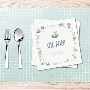 Whimsical Oh Boy Waterverf Doodle Baby shower Servet