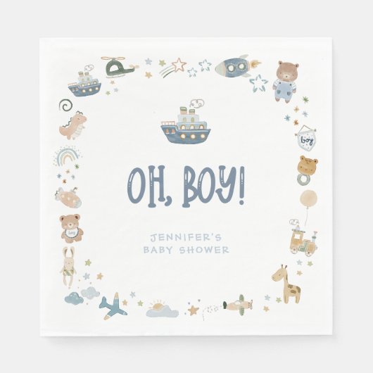 Whimsical Oh Boy Waterverf Doodle Baby shower Servet (Voorkant)