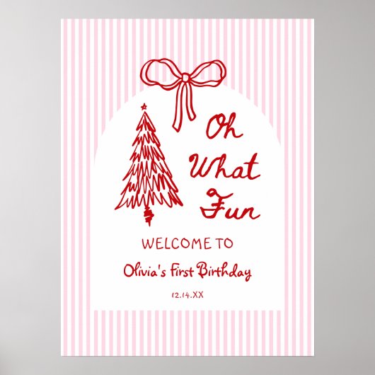 Whimsical Oh What Fun Girl 1st Birthday Welcome Poster (Voorkant)