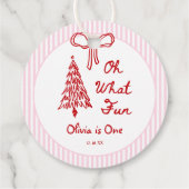 Whimsical Oh What Fun Meisje 1e Verjaardagsfeestje Bedankjes Labels (Achterkant)