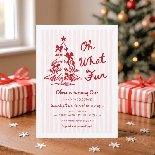 Whimsical Oh What Fun Meisje 1e Verjaardagsfeestje Kaart