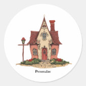 Whimsical Old  Pink House Fairy Witchy Ronde Sticker (Voorkant)