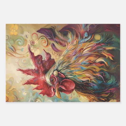 Whimsical olie geschilderde getextureerde kippen D Inpakpapier Vel (Voorkant)