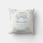 Whimsical Olifant Blauw Goud Bloemen Twinkle Sterr Kussen (Voorkant)
