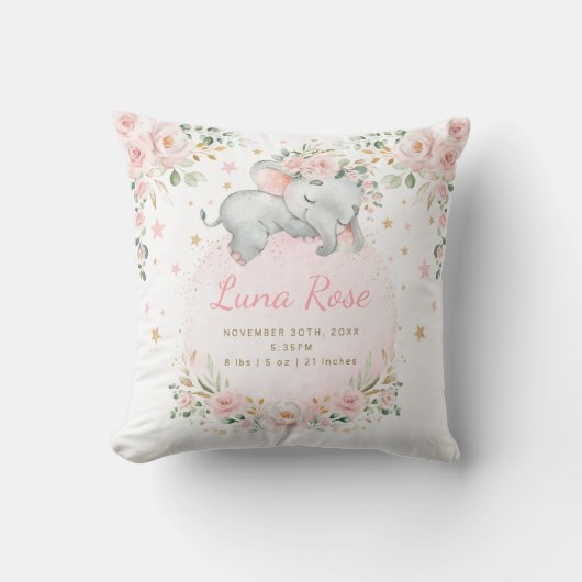 Whimsical Olifant Blush Pink Floral Twinkle Stars Kussen (Voorkant)