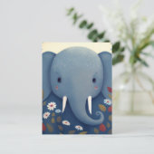 Whimsical Olifant en Bloemen Briefkaart (Staand voorkant)