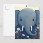 Whimsical Olifant en Bloemen Briefkaart (Voorkant / Achterkant)