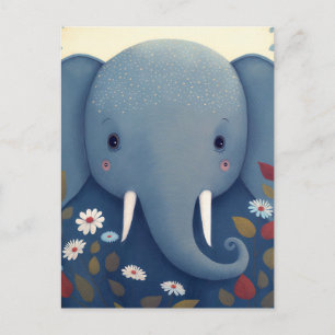Whimsical Olifant en Bloemen Briefkaart
