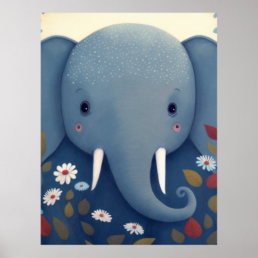 Whimsical Olifant en Bloemen Poster (Voorkant)