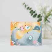 Whimsical Olifant en Vogel Briefkaart (Staand voorkant)