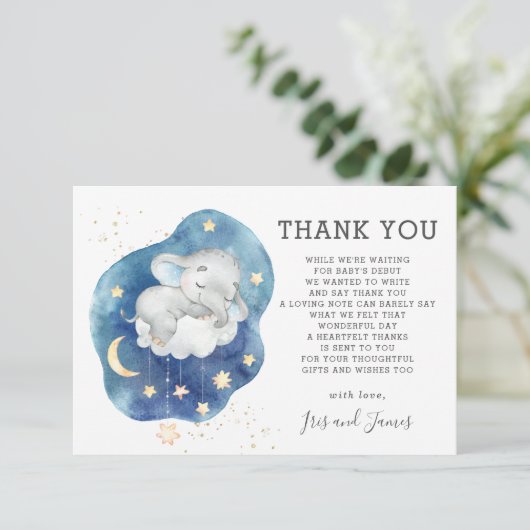 Whimsical Olifant Twinkle Little Star Baby shower Bedankkaart (Staand voorkant)