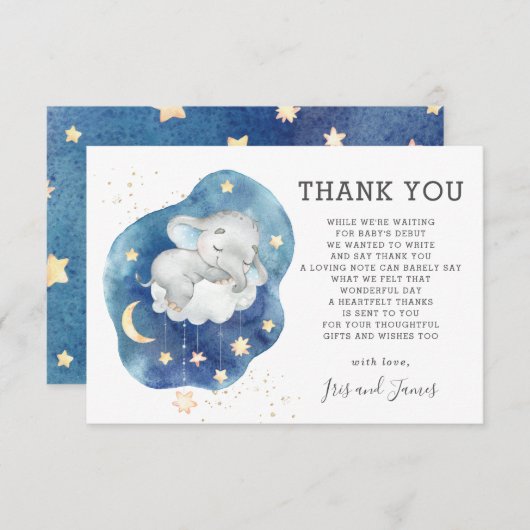 Whimsical Olifant Twinkle Little Star Baby shower Bedankkaart (Voorkant / Achterkant)