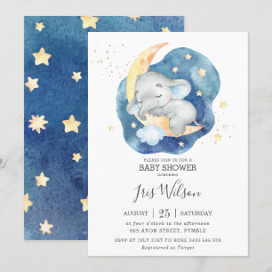 Whimsical Olifant Twinkle Star Baby shower Boy Kaart