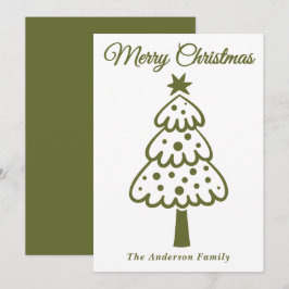 Whimsical Olive Green Hand getrokken kerstboom Feestdagenkaart