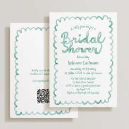 Whimsical Olive Green QR Code Vrijgezellenfeest Kaart