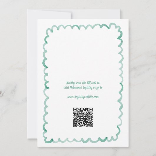 Whimsical Olive Green QR Code Vrijgezellenfeest Kaart (Achterkant)