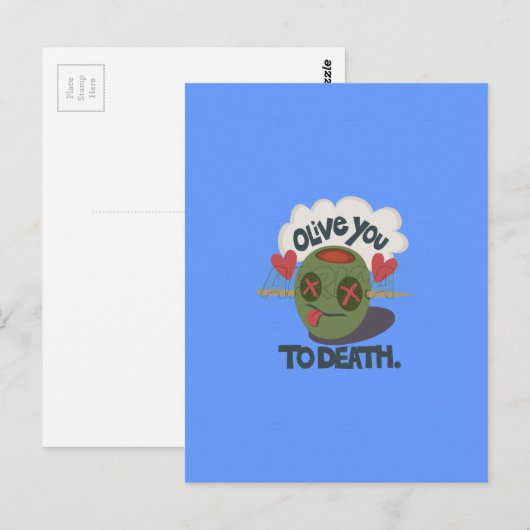 Whimsical "Olive My Heart" Grappig gezichtsontwerp Briefkaart (Voorkant / Achterkant)