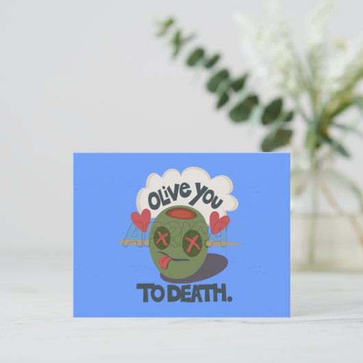 Whimsical "Olive My Heart" Grappig gezichtsontwerp Briefkaart (Staand voorkant)