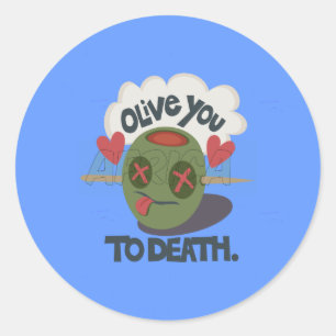 Whimsical "Olive My Heart" Grappig gezichtsontwerp Ronde Sticker