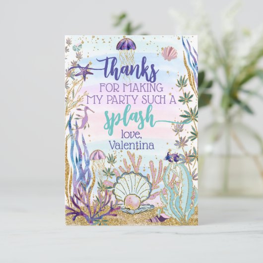 Whimsical Onder het Zee Birthday Party Script Bedankkaart (Staand voorkant)