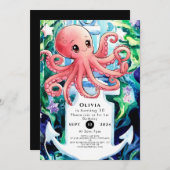 Whimsical Onder het Zee Octopus Verjaardag Kaart (Voorkant / Achterkant)