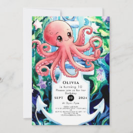 Whimsical Onder het Zee Octopus Verjaardag Kaart