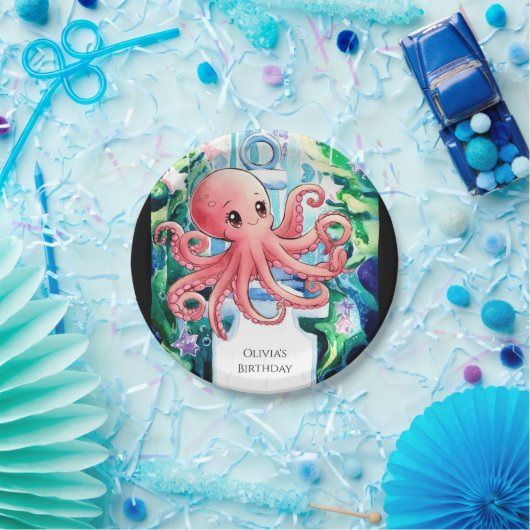 Whimsical Onder het Zee Octopus Verjaardag Papieren Bordje (Feest)
