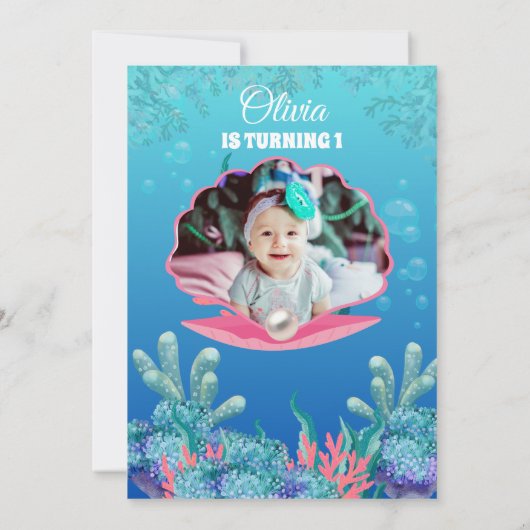 Whimsical Onder het Zee Zeemeermin meisje 1e verja Kaart (Achterkant)