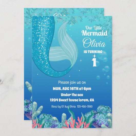 Whimsical Onder het Zee Zeemeermin meisje 1e verja Kaart (Voorkant / Achterkant)