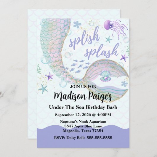 Whimsical Onder het Zee Zeemeermin Verjaardag Kaart (Voorkant / Achterkant)