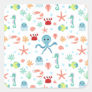 Whimsical onderwater zeedieren vierkante sticker