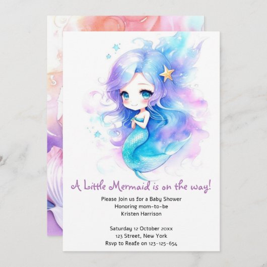 Whimsical Onderwater Zeemeermin Baby shower Kaart (Voorkant / Achterkant)