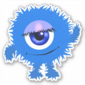 Whimsical One Eyed Blue Monster 4 x 4 Sticker (Voorkant)