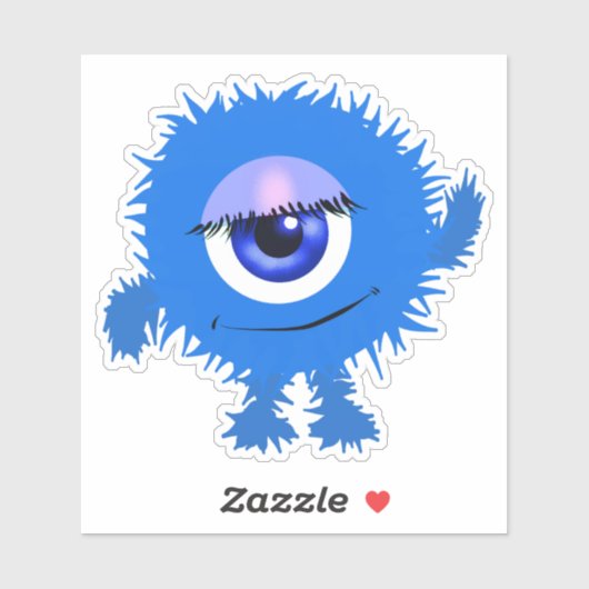 Whimsical One Eyed Blue Monster 4 x 4 Sticker (Vel)