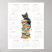Whimsical One-Page 2026 Cat & Book Stack Calendar Poster (Voorkant)