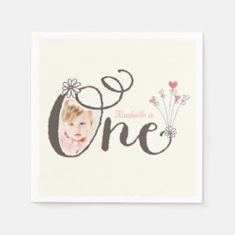 Whimsical One Pink Baby Girl 1 ste verjaardag Foto Servet