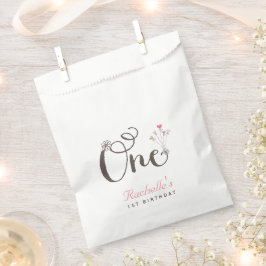 Whimsical One Pink Hearts Girl 1e verjaardag Bedankzakje