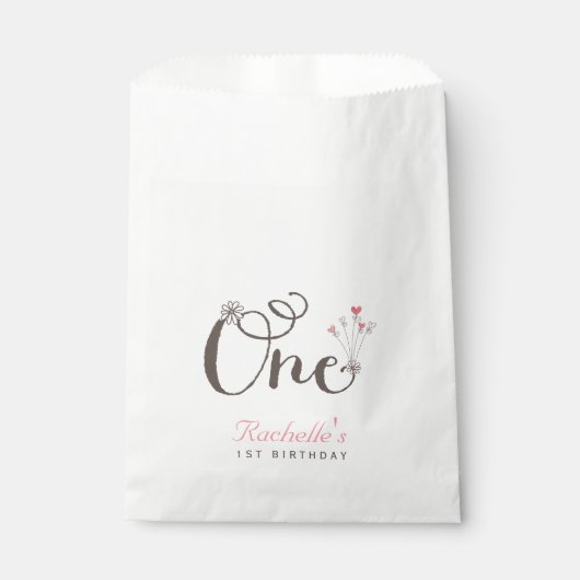 Whimsical One Pink Hearts Girl 1e verjaardag Bedankzakje (Voorkant)