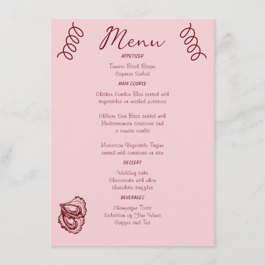 Whimsical Ongewone Kronkels Roze Bruiloft Menu (Voorkant)