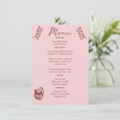 Whimsical Ongewone Kronkels Roze Bruiloft Menu (Staand voorkant)