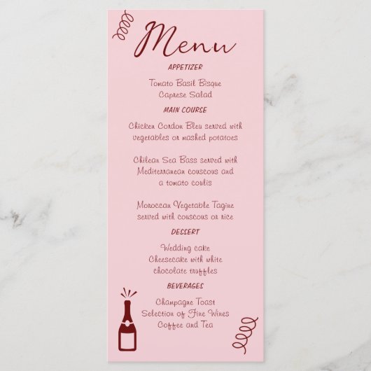 Whimsical Ongewone Kronkels Roze Bruiloft Menu (Voorkant)