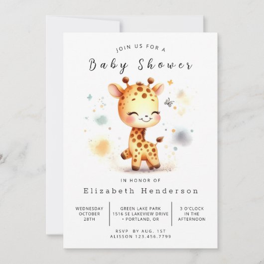 Whimsical Online Giraffe Baby shower Kaart (Voorkant)