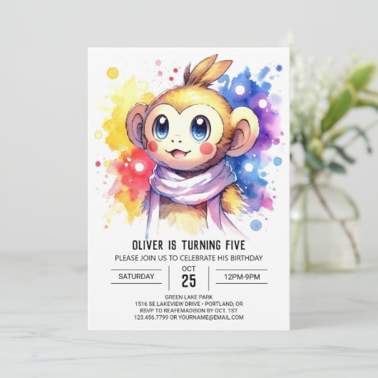 Whimsical Online Monkey Verjaardag Kaart (Staand voorkant)