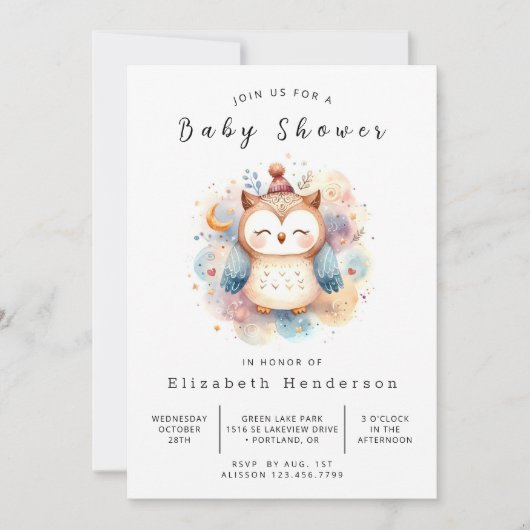 Whimsical Online Owl Baby shower Kaart (Voorkant)