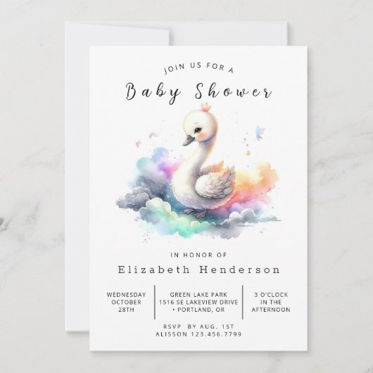 Whimsical Online Swan Baby shower Kaart (Voorkant)